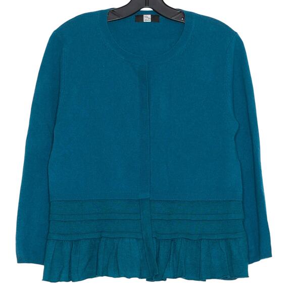 Saks Fifth Avenue Cardigan Sweater Preppy Old Money Quiet Luxury Teal Medium - Picture 1 of 4